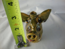 Load image into Gallery viewer, Marvin Bailey Folk Art Potter Tan Green Beady Eye Mini Pig Tongue Out Ugly Face Jug
