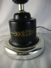 Load image into Gallery viewer, Toleware Black Gold Electric Table Lamp with Milk Glass Flare Globe Insert
