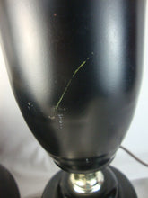 Load image into Gallery viewer, Toleware Black Gold Electric Table Lamp with Milk Glass Flare Globe Insert
