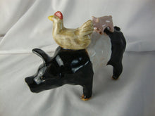 Load image into Gallery viewer, Lynn Bailey SC Folk Art Potter Black White Pig with Chicken Pink Pig on Back Animal Stack Figure

