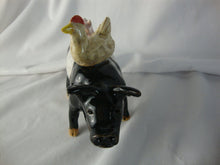 Load image into Gallery viewer, Lynn Bailey SC Folk Art Potter Black White Pig with Chicken Pink Pig on Back Animal Stack Figure
