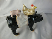 Load image into Gallery viewer, Lynn Bailey SC Folk Art Potter Black White Pig with Chicken Pink Pig on Back Animal Stack Figure
