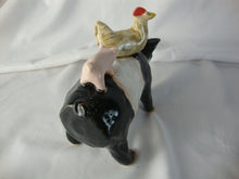 Load image into Gallery viewer, Lynn Bailey SC Folk Art Potter Black White Pig with Chicken Pink Pig on Back Animal Stack Figure
