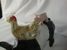 Load image into Gallery viewer, Lynn Bailey SC Folk Art Potter Black White Pig with Chicken Pink Pig on Back Animal Stack Figure
