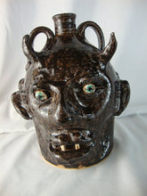 Load image into Gallery viewer, Marvin Bailey SC Folk Art Potter Double Face Man and Devil Dark Brown 8" Ugly Face Jug
