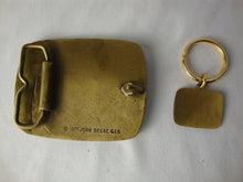 Load image into Gallery viewer, *Vintage John Deere Brass Belt Buckle and Key Chain, 1977
