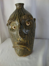 Load image into Gallery viewer, Billy Joe Craven GA Folk Art Pottery Green Streaked Mustache Man Ugly Face Jug
