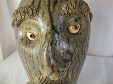 Load image into Gallery viewer, Billy Joe Craven GA Folk Art Pottery Green Streaked Mustache Man Ugly Face Jug
