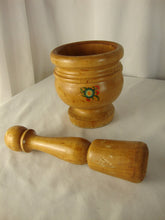 Load image into Gallery viewer, Vintage Turned Wood Floral Motif Mortar and Pestle Kitchen Set
