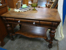 Load image into Gallery viewer, Antique Tiger Oak One Drawer Library Table with Spindle Fluted Legs
