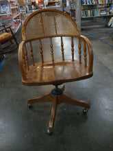 Load image into Gallery viewer, Vintage Oak Bent Wood Rolling Office Craft Adjustable Seat Chair with Cane Back
