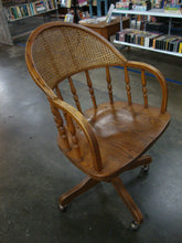 Load image into Gallery viewer, Vintage Oak Bent Wood Rolling Office Craft Adjustable Seat Chair with Cane Back
