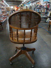 Load image into Gallery viewer, Vintage Oak Bent Wood Rolling Office Craft Adjustable Seat Chair with Cane Back
