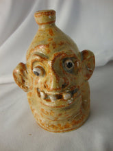 Load image into Gallery viewer, Marvin Bailey Folk Art Potter Tan Orange Beady Eye Mini 3 Tooth Ugly Face Jug
