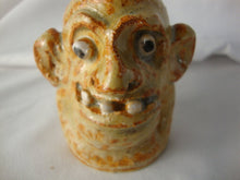 Load image into Gallery viewer, Marvin Bailey Folk Art Potter Tan Orange Beady Eye Mini 3 Tooth Ugly Face Jug
