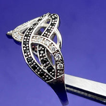 Load image into Gallery viewer, Ring, Sterling Silver, Onyx and CZ Ribbons, Size
