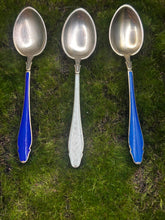 Load image into Gallery viewer, Spoon Set, Set of Six, Sterling Silver with Guilloche Enamel, Demitasse, Hestenes Norway
