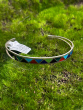 Load image into Gallery viewer, Bracelet, Cuff, Sterling Silver, Multistone, Native American, Roger Morgan, 2 3/8 inner diameter
