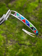 Load image into Gallery viewer, Bracelet, Cuff, Sterling Silver, Multistone, Native American, Roger Morgan, 2 3/8 inner diameter

