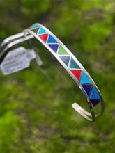 Load image into Gallery viewer, Bracelet, Cuff, Sterling Silver, Multistone, Native American, Roger Morgan, 2 3/8 inner diameter
