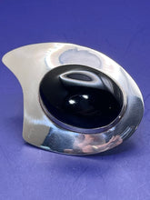 Load image into Gallery viewer, Pendant, Brooch, Sterling Silver, Abstract Shield with Large Black Cabochan
