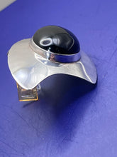 Load image into Gallery viewer, Pendant, Brooch, Sterling Silver, Abstract Shield with Large Black Cabochan
