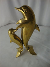 Load image into Gallery viewer, Vintage Solid Brass Dolphin Mom with Baby Figurine
