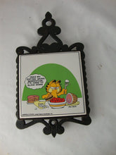 Load image into Gallery viewer, 1978 Garfield Ceramic Tile in Black Cast Iron Kitchen Trivet
