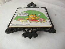 Load image into Gallery viewer, 1978 Garfield Ceramic Tile in Black Cast Iron Kitchen Trivet
