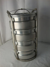 Load image into Gallery viewer, Vintage Aluminum Stacking 4 Pan Picnic Stacking Basket with Top Lid and Carry Holder
