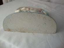 Load image into Gallery viewer, Vintage Midwest Cast Iron White Cat in Wicker Chair with Flower Doorstop
