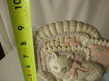 Load image into Gallery viewer, Vintage Midwest Cast Iron White Cat in Wicker Chair with Flower Doorstop
