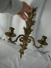 Load image into Gallery viewer, Vintage Brass Rococo Revival Style Floral Two Arm Candleholder Sconces Set of 2
