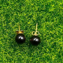 Load image into Gallery viewer, Earrings, 14K Yellow Gold, Black Coral, One Catch 10K, 8 MM
