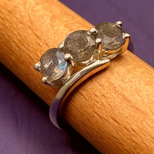 Load image into Gallery viewer, Ring, Sterling Silver, Three Labradorite Gems, Size 5
