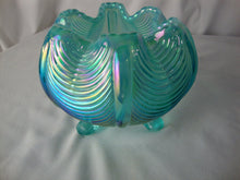 Load image into Gallery viewer, Vintage Fenton Aqua Blue Opalescent Glass Footed Rose Bowl
