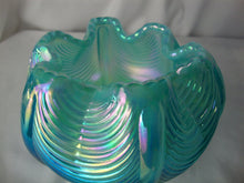Load image into Gallery viewer, Vintage Fenton Aqua Blue Opalescent Glass Footed Rose Bowl
