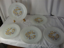 Load image into Gallery viewer, Vintage Termocrisa Milk Glass Lunch Plates Set of 5 Gold with Brown Leaves Flowers Motif
