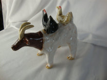 Load image into Gallery viewer, Lynn Bailey Pottery White Brown Bull Cow Double Chicken Animal Stack on Back
