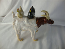 Load image into Gallery viewer, Lynn Bailey Pottery White Brown Bull Cow Double Chicken Animal Stack on Back
