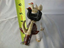Load image into Gallery viewer, Lynn Bailey Pottery White Brown Bull Cow Double Chicken Animal Stack on Back
