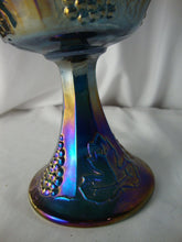 Load image into Gallery viewer, Vintage Blue Carnival Harvest Grape Motif Footed Candy Dish with Lid
