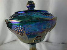 Load image into Gallery viewer, Vintage Blue Carnival Harvest Grape Motif Footed Candy Dish with Lid
