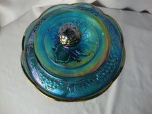 Load image into Gallery viewer, Vintage Blue Carnival Harvest Grape Motif Footed Candy Dish with Lid
