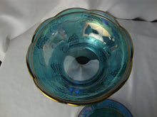 Load image into Gallery viewer, Vintage Blue Carnival Harvest Grape Motif Footed Candy Dish with Lid
