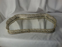 Load image into Gallery viewer, Vintage Regency Style Silver Tone Metal Filigree Vanity Tray Mirror
