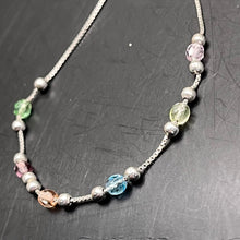Load image into Gallery viewer, Anklet, Sterling Silver, Box Chain, Pastel Glass Rainbow Beads, 9-10 in
