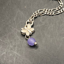 Load image into Gallery viewer, Anklet, Sterling Silver, Figaro, Butterfly with Purple Bead, 9 1/2 in
