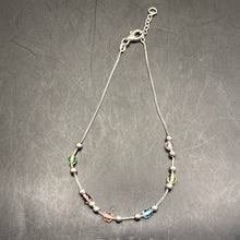 Load image into Gallery viewer, Anklet, Sterling Silver, Box Chain, Pastel Glass Rainbow Beads, 9-10 in
