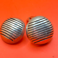 Load image into Gallery viewer, Earrings, Sterling Silver, Round Domes with Slots, Hollow. Clip Ons
